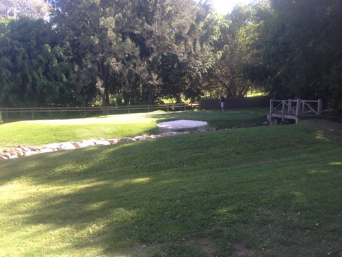 Pitch from the 30 metre tee. This was my favourite shot. Super tough to the left and a great place to work the short game.